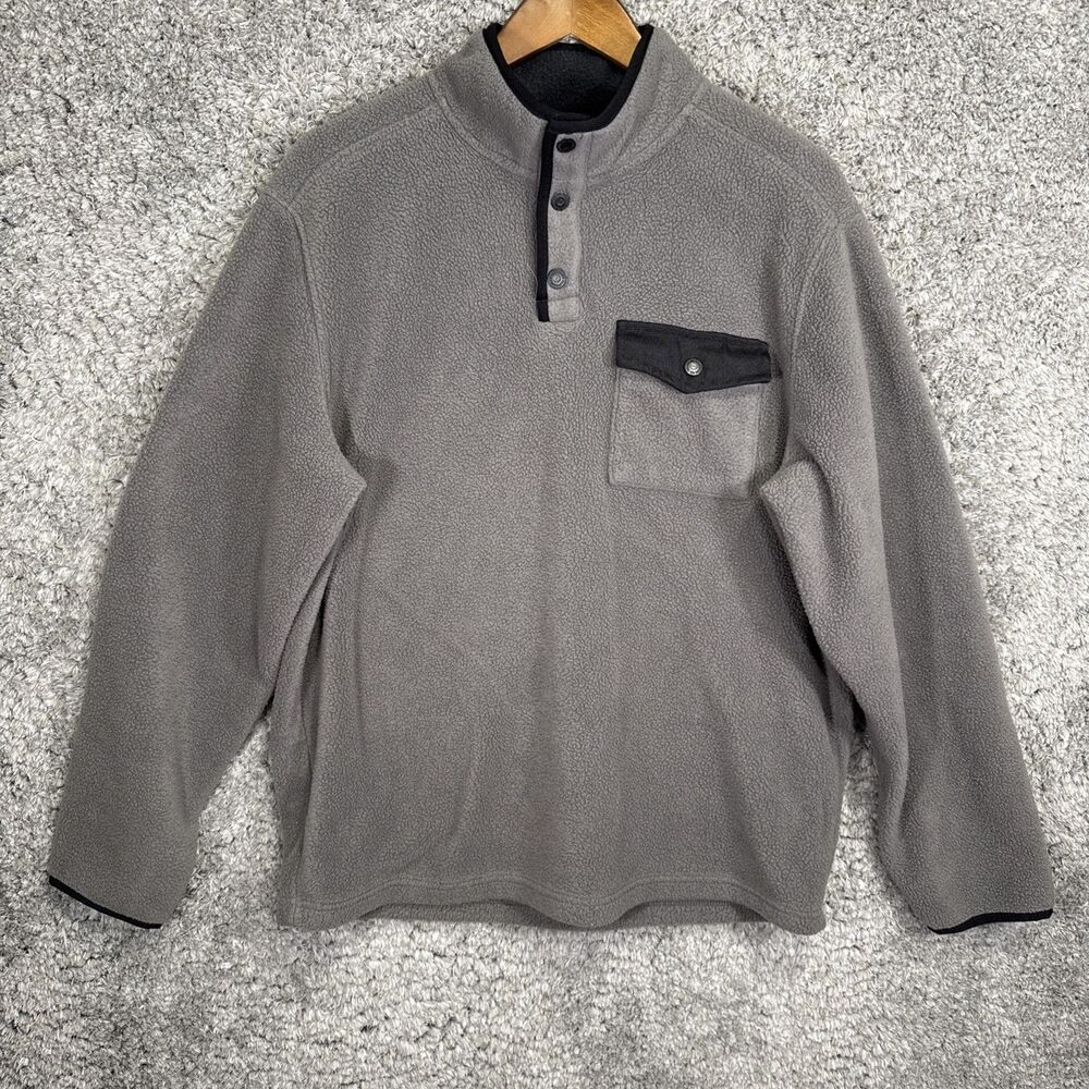 Telluride Clothing Company Men’s Fleece Pullover Snap Button Large Grey Pocket - Picture 1 of 12